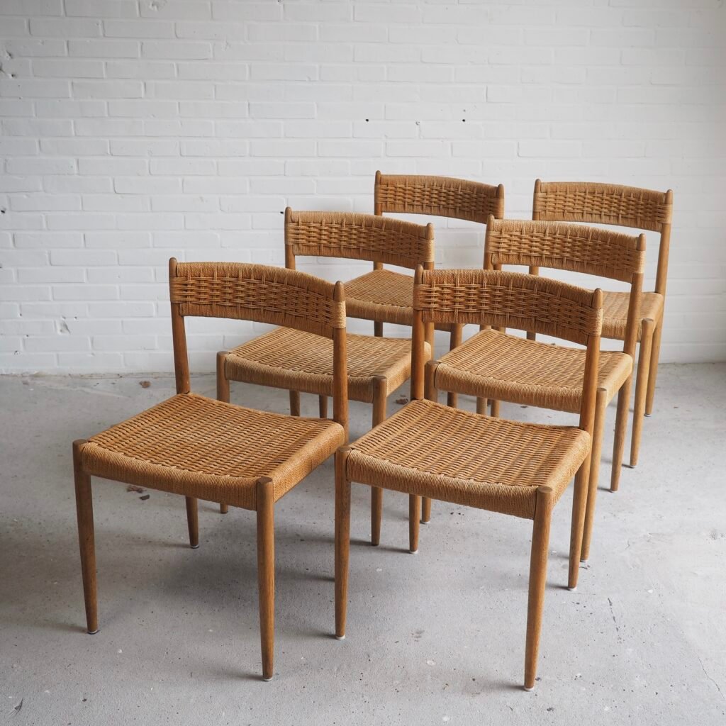 Oak and papercord weaving dining chairs