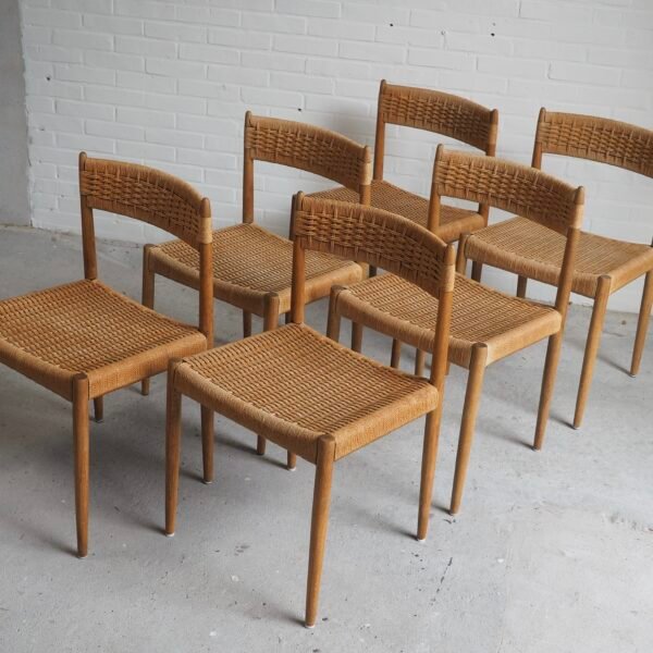 6x oak and papercord weaving dining chairs - Image 9