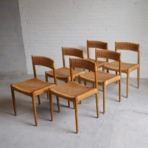 6x oak and papercord weaving dining chairs - Image 8